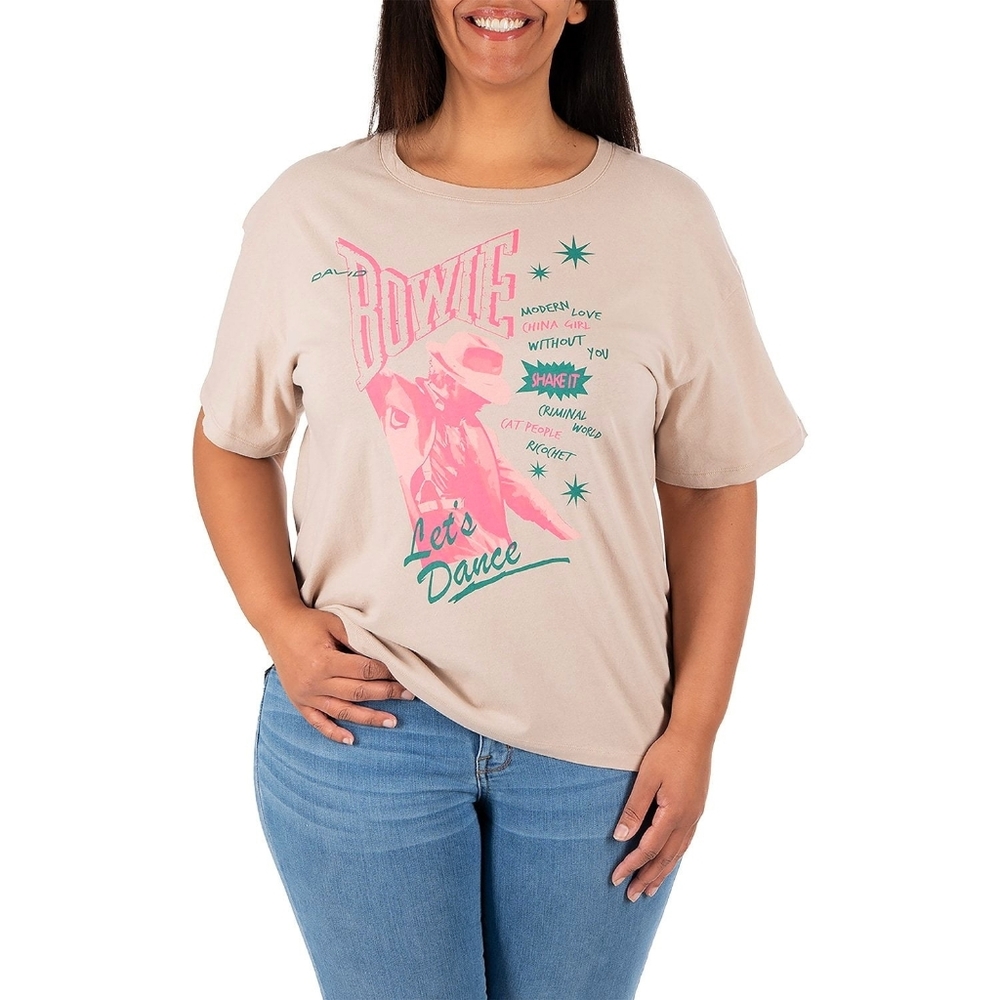 David Bowie Let’s Dance Graphic Tee XL Beige Pink Green Band Shirt Oversized L